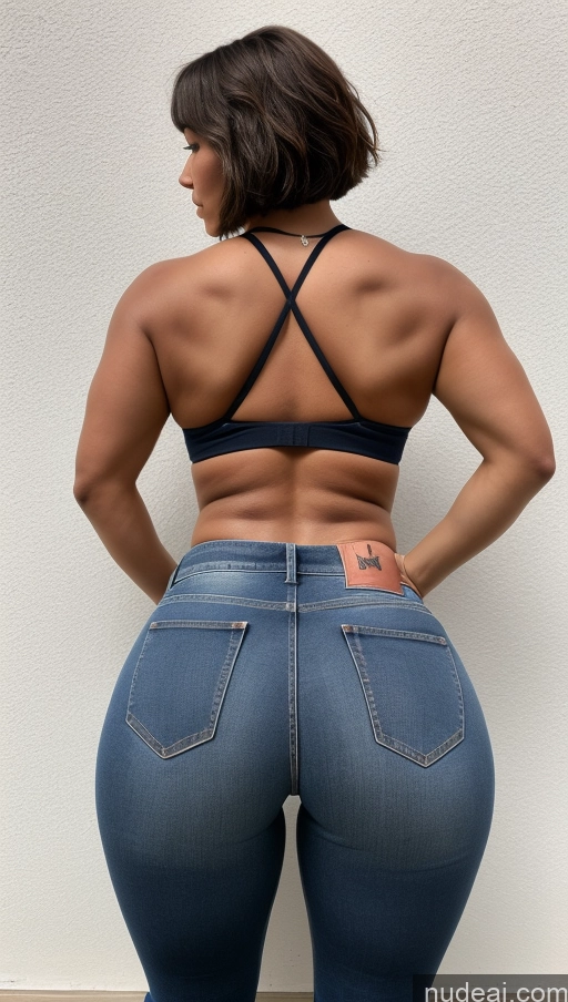 ai nude image of arafed woman in jeans showing off her butt and back pics of Athlete Big Ass Big Hips Bobcut Jeans