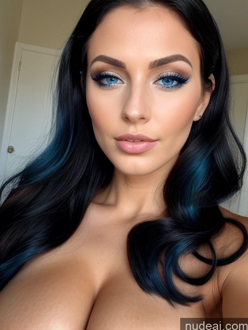 ai nude image of a close up of a woman with blue eyes and a big breast pics of Busty Perfect Boobs Perfect Body Long Legs Tall Tanned Skin 20s Sexy Face Orgasm Seductive Deep Blue Eyes Black Hair Marquise Hair Hungarian Close Up Vaginal + Creampie Model