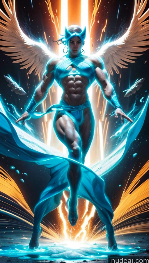 related ai porn images free for Bodybuilder Several Busty Muscular Abs Surrealist Superhero Israel Powering Up Neon Lights Clothes: Blue