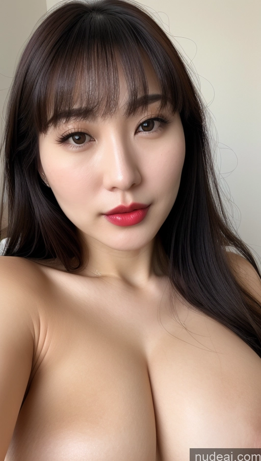 ai nude image of a close up of a woman with a very big breast pics of Woman One Huge Boobs Beautiful Lipstick Fairer Skin 30s Black Hair Bangs Close-up View Simple Detailed Korean