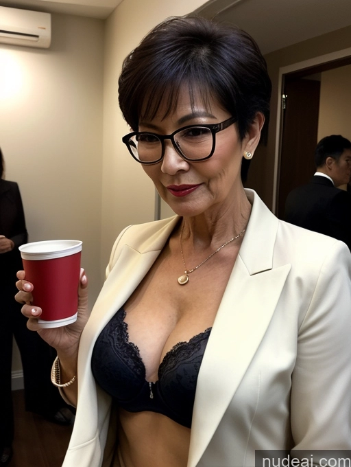 related ai porn images free for Milf Perfect Boobs Beautiful Glasses Perfect Body 70s Pixie Chinese Party Blouse Bra Jacket Stylish Suit Cleavage Dark Lighting Detailed