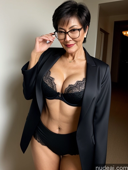 related ai porn images free for Milf Perfect Boobs Beautiful Glasses Perfect Body 70s Pixie Chinese Party Blouse Bra Jacket Stylish Suit Cleavage Dark Lighting Detailed