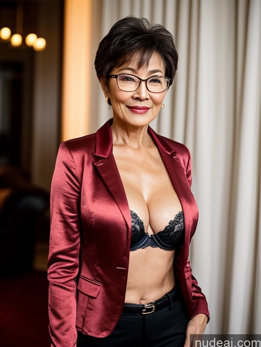 related ai porn images free for Milf Perfect Boobs Beautiful Glasses Perfect Body 70s Pixie Chinese Party Blouse Bra Jacket Stylish Suit Cleavage Dark Lighting Detailed