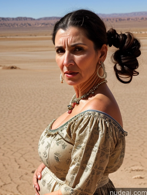 ai nude image of pregnant woman in a dress in the desert with a desert background pics of Milf Busty Skinny Short Pregnant 50s Angry Shocked Sad Black Hair Hair Bun Jewish Desert Front View Dress Traditional Victorian Pearl Jewelry