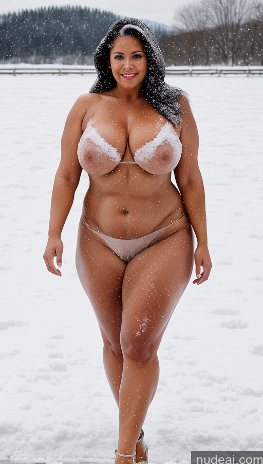 ai nude image of araffe woman in a white bikini standing in the snow pics of Milf Big Ass Big Hips Tall Thick Abs Muscular Two Nude High Heels Chubby Busty Long Legs Fat Perfect Boobs 60s Snow