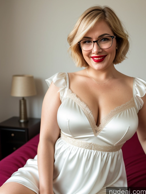 ai nude image of blond woman in white dress sitting on bed with red sheets pics of Czech Blonde Short Hair Glasses Fat Busty Short Bedroom Blouse Nightgown Dress Dirndl Cleavage Transparent Simple 50s Skin Detail (beta) Lipstick Big Hips Happy Sexy Face Chubby Thick Satin Squatting