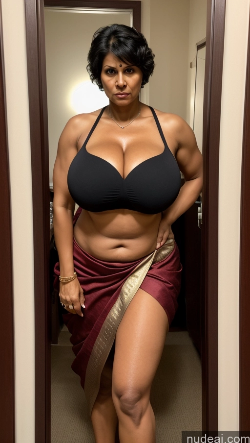 ai nude image of arafed woman in a black bra top and red skirt posing for a picture pics of Milf Busty Beautiful Big Ass Tall 50s Sexy Face Indian Front View T-pose Detailed Perfect Body Abs Muscular Black Hair Dark Skin Angry Pixie Huge Boobs Bedroom Sari Pearl Jewelry