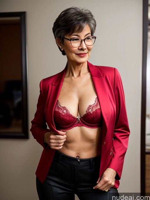 related ai porn images free for Milf Perfect Boobs Beautiful Glasses Perfect Body 70s Pixie Chinese Party Blouse Bra Jacket Stylish Suit Cleavage Dark Lighting Detailed