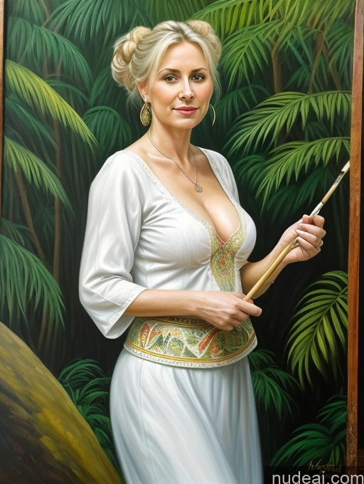 ai nude image of painting of a woman in a white dress holding a stick pics of Milf Small Tits Hair Bun Jungle Traditional Painting Fairer Skin Blonde Russian