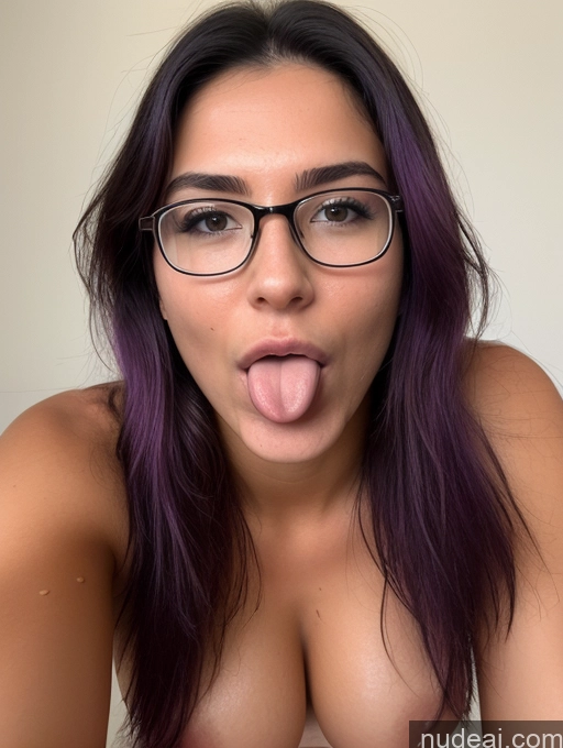 ai nude image of arafed woman with glasses sticking out her tongue and wearing glasses pics of 18 Woman Perfect Boobs Beautiful Glasses Big Ass Perfect Body Oiled Body Sexy Face Purple Hair Long Hair Nude Spanish Blowjob Two