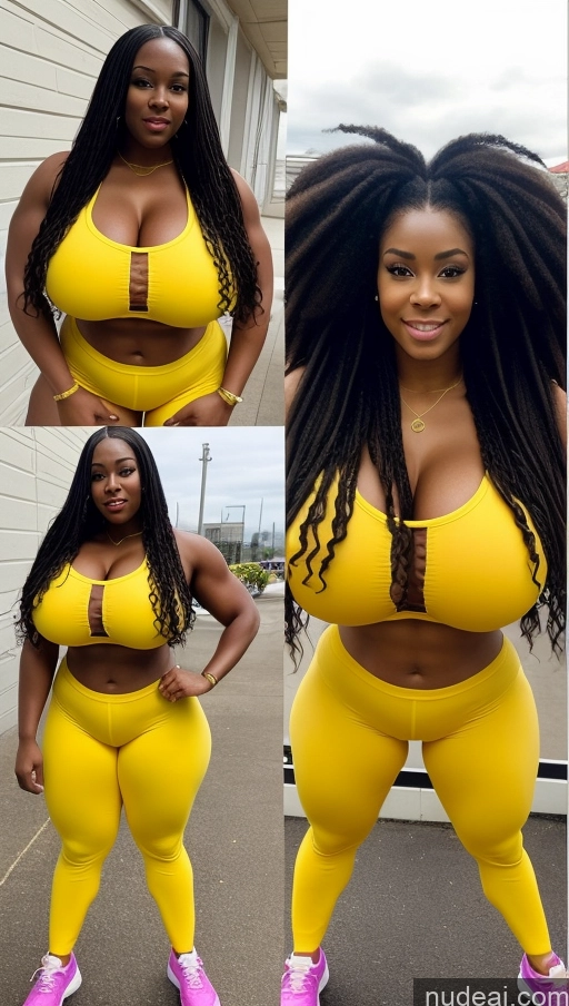 ai nude image of a woman in a yellow sports bra top and yellow leggings pics of Huge Boobs Muscular Big Ass Abs Chubby Fairer Skin Long Hair Black 18 Cosplay