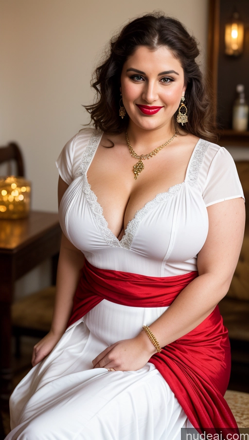 ai nude image of araffe woman in a white dress and red sash sitting on a chair pics of Milf Busty Beautiful Lipstick Thick Chubby Fat Big Hips Tattoos Fairer Skin 20s Seductive Happy Brunette Long Hair White Party Front View Straddling Sari Blouse Dirndl Victorian Cleavage Jewelry