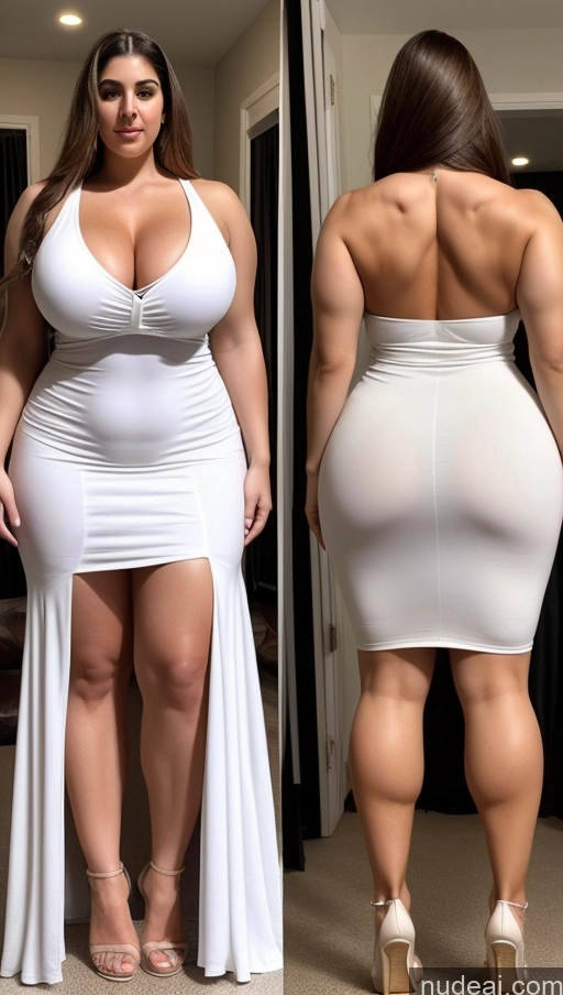 ai nude image of a woman in a white dress standing next to a mirror pics of Huge Boobs Muscular Big Ass Abs Chubby Fairer Skin 18 Long Hair Dress Arabic