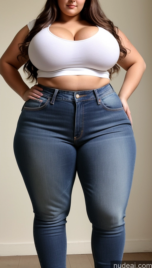 ai nude image of araffe woman in a white top and jeans posing for a picture pics of Huge Boobs Big Ass Abs Chubby Fairer Skin 18 Long Hair Indian Jeans