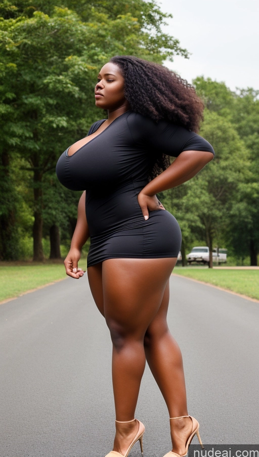 ai nude image of araffe woman in a black dress standing on a road pics of Huge Boobs Muscular Big Ass Abs Chubby 18 Long Hair Nigerian Dress T-pose