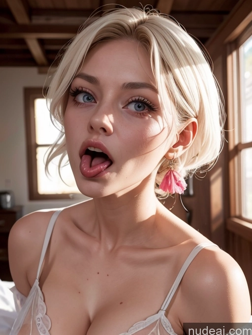 ai nude image of blond woman with open mouth and tongue sticking out in a bedroom pics of 80s Bedroom Nightgown Transparent Simple Blowjob Perfect Boobs Ahegao