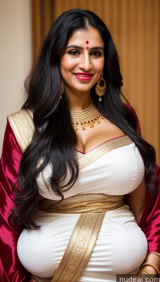 ai nude image of pregnant woman in a sari posing for a picture pics of Woman Busty Huge Boobs Beautiful Lipstick Big Ass Fairer Skin 50s Happy Seductive Sexy Face Black Hair Long Hair Middle Eastern Skin Detail (beta) Sari Traditional Jewelry Gold Jewelry Bright Lighting Close-up View