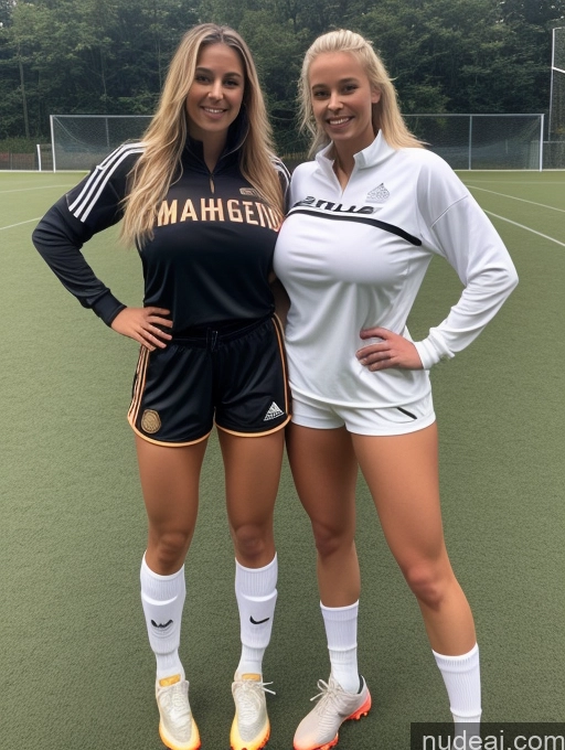 ai nude image of two women standing on a soccer field posing for a picture pics of Athlete Soccer 18 Perfect Boobs Busty Skinny Big Ass Big Hips Abs Perfect Body Two Blonde German Huge Boobs 90s