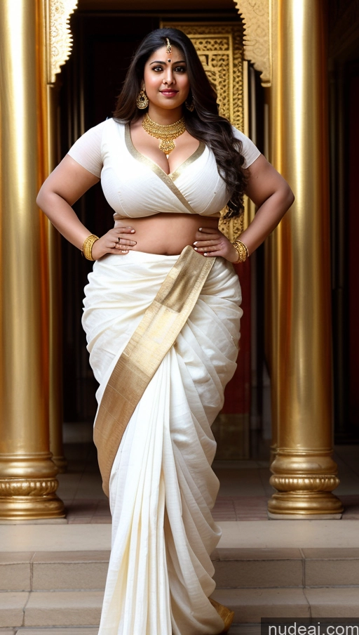 ai nude image of a pregnant woman in a white sari posing for a picture pics of Huge Boobs Big Ass Abs Chubby Fairer Skin Long Hair Indian Gold Jewelry Sari Traditional