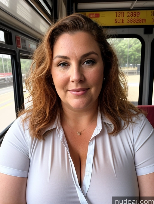 ai nude image of there is a woman sitting on a bus with a white shirt pics of Milf Chubby Thick Ginger Messy White Skin Detail (beta) Bus Front View Detailed Sexy Face Teacher Cumshot