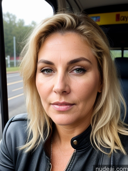 ai nude image of blond woman in black leather jacket sitting in car looking at camera pics of Milf Chubby Thick Messy White Skin Detail (beta) Bus Front View Detailed Sexy Face Cumshot Leather Blonde