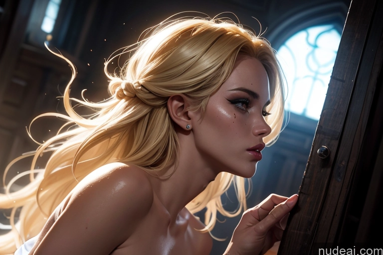 ai nude image of blond woman with long hair leaning against a door in a dark room pics of Arabic Perfect Body Black Hair Detailed Surrealist Fantasy Armor Sad Long Hair 30s Dark Lighting Cleavage Prison Two Alternative Bimbo Side View Partially Nude Cumshot