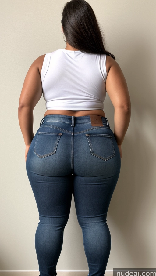 ai nude image of araffe woman in jeans and a white shirt standing against a wall pics of Athlete Big Ass Big Hips Jeans