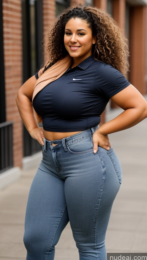 ai nude image of araffe woman in a black shirt and jeans posing for a picture pics of Athlete Big Ass Big Hips Jeans Curly Hair