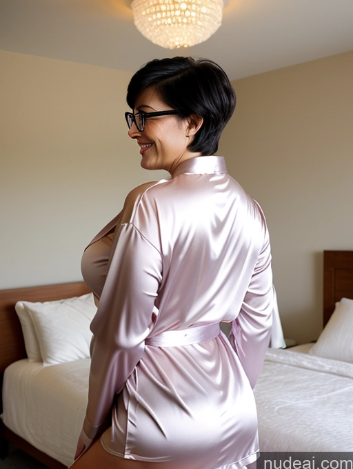 related ai porn images free for 50s Czech Busty Glasses Happy Sexy Face Bedroom Bathrobe Satin Transparent Simple Spreading Legs Black Hair Pixie Tall Back View