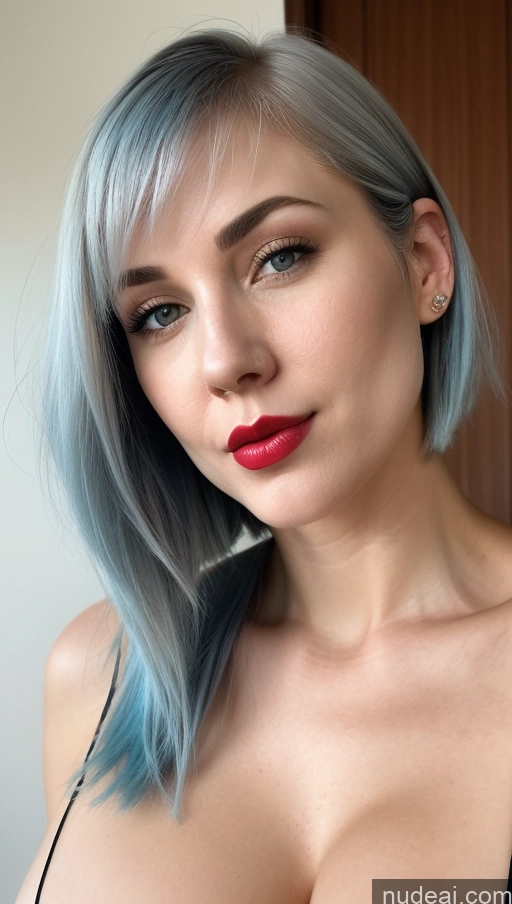 related ai porn images free for Woman One Huge Boobs Beautiful Lipstick Fairer Skin 30s Bobcut Close-up View Simple Detailed White Blue Hair Face Mask