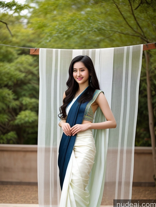 ai nude image of arafed woman in a white dress and blue scarf standing in front of a curtain pics of Beautiful Skinny Fairer Skin 18 Black Hair Long Hair Korean Spreading Legs Sari