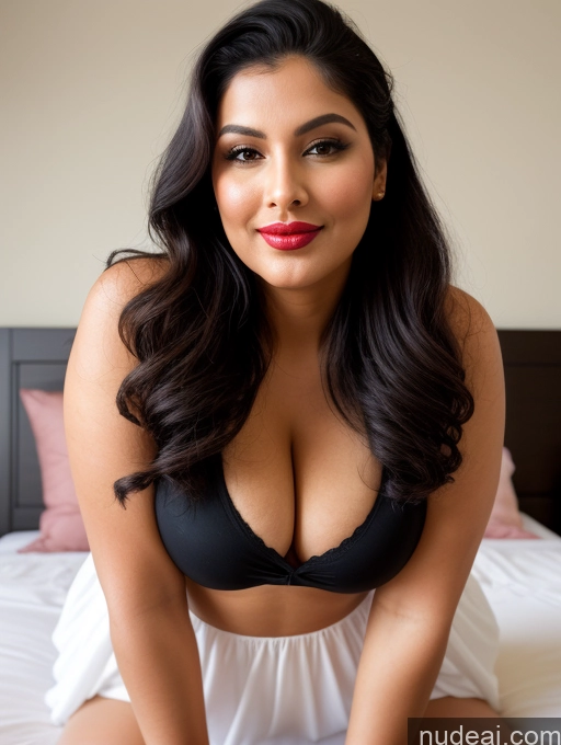 ai nude image of there is a woman in a black bra top and white panties on a bed pics of Woman One Perfect Boobs Beautiful Lipstick Big Ass Chubby Long Legs Perfect Body 30s Happy Seductive Pouting Lips Black Hair Ponytail Indian Bedroom Front View Dress Long Skirt Polo Shirt On Back