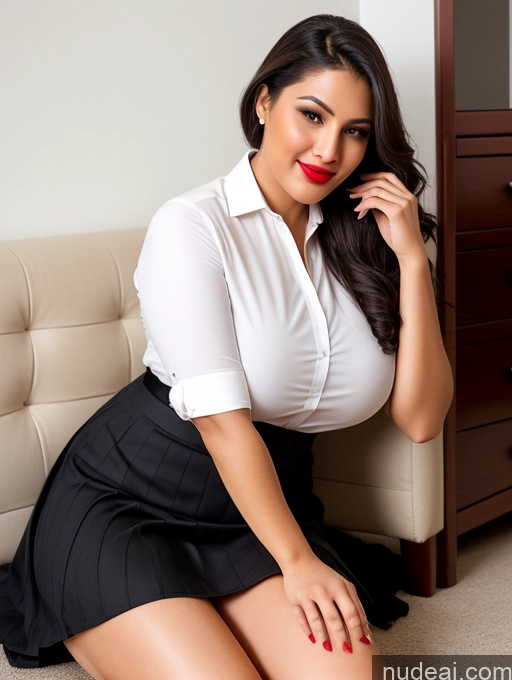 ai nude image of there is a woman sitting on a couch wearing a skirt pics of Woman One Perfect Boobs Beautiful Lipstick Big Ass Chubby Long Legs Perfect Body 30s Happy Seductive Pouting Lips Black Hair Ponytail Indian Dress Long Skirt Polo Shirt On Back Teacher Suit Party