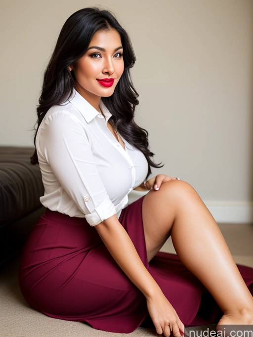 ai nude image of there is a woman sitting on the floor wearing a skirt pics of Woman One Perfect Boobs Beautiful Lipstick Big Ass Chubby Long Legs Perfect Body 30s Happy Seductive Pouting Lips Black Hair Ponytail Indian Dress Long Skirt Polo Shirt On Back Teacher Suit Party