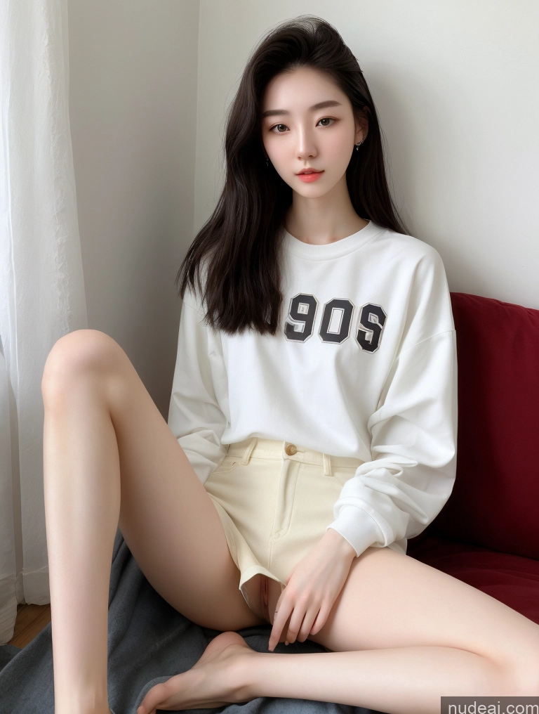 ai nude image of arafed woman sitting on a couch with her legs crossed pics of Beautiful Skinny Perfect Body Fairer Skin 18 Black Hair Long Hair Korean Spreading Legs 90s