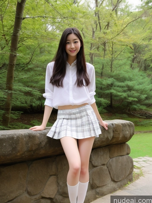 ai nude image of arafed asian woman in a white shirt and plaid skirt posing for a picture pics of Beautiful Skinny Perfect Body Fairer Skin 18 Black Hair Long Hair Korean Spreading Legs Kilt No Panties?