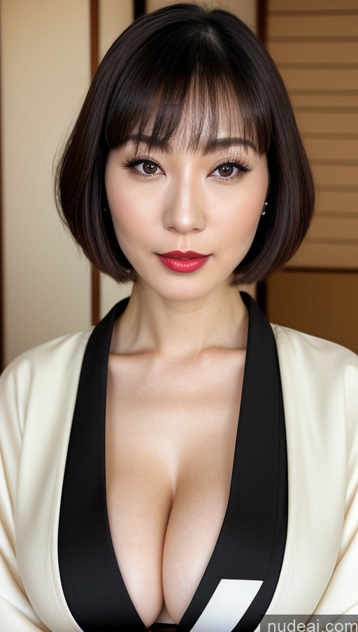 related ai porn images free for Woman One Huge Boobs Beautiful Lipstick Fairer Skin 30s Bobcut Japanese Close-up View Simple Detailed Black Hair Kimono