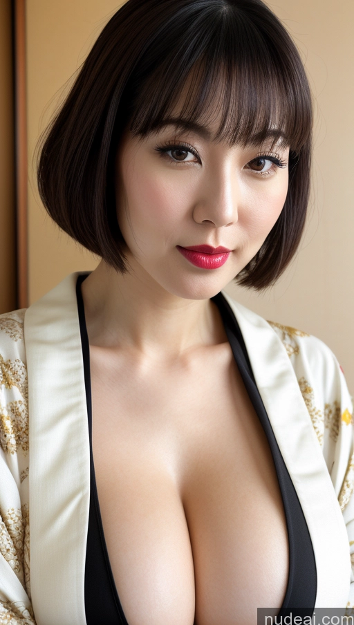 related ai porn images free for Woman One Huge Boobs Beautiful Lipstick Fairer Skin 30s Bobcut Japanese Close-up View Simple Detailed Black Hair Kimono