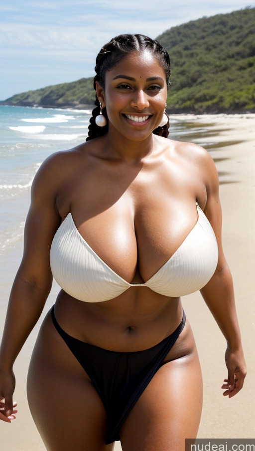 ai nude image of araffe woman in a white bikini on a beach near the ocean pics of Milf Busty Beautiful Muscular Big Ass Big Hips Tall Braided Indian Beach Dark Lighting Sexy Face Bikini T-pose Happy Front View Huge Boobs Dark Skin Pearl Jewelry Thick Long Skirt Abs 18 Black Hair