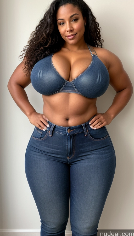 ai nude image of arafed woman in a blue bra top and jeans posing for a picture pics of Athlete Big Ass Big Hips Jeans Perfect Boobs