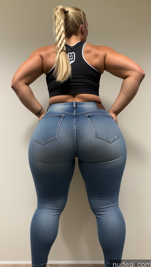 ai nude image of arafed woman in jeans showing off her butt and butt pics of Athlete Big Ass Big Hips Jeans Blonde Pigtails