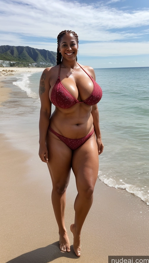 ai nude image of araffe woman in a bikini standing on the beach near the ocean pics of Milf Busty Beautiful Tattoos Muscular Big Ass Big Hips Tall Sexy Face Front View Dark Skin T-pose 50s Thick Beach Huge Boobs Indian Bikini Happy Braided Ginger Fat Chubby