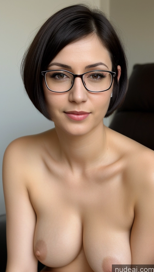 ai nude image of arafed woman with glasses and a short hair posing naked pics of Woman One Beautiful 30s Black Hair Close-up View Simple Detailed Indian Perfect Boobs Short Hair Glasses Fairer Skin Thick Small Tits