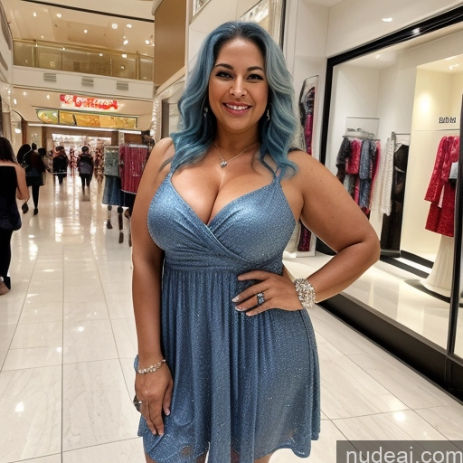 ai nude image of araffe woman with blue hair posing in a mall pics of Milf One Perfect Boobs Big Ass Chubby 60s Long Hair Happy Latina Skin Detail (beta) Front View Sundress Stylish Diamond Jewelry Detailed Mall Blue Hair