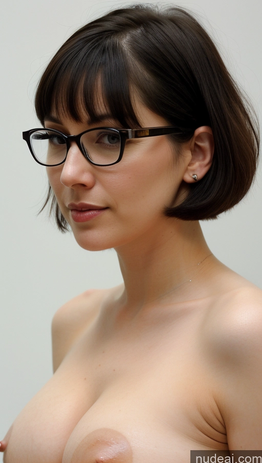 ai nude image of there is a woman with glasses and a breast holding a cell phone pics of One Fairer Skin 30s Short Hair Detailed Glasses Busty Perfect Boobs Simple Indian Woman Black Hair Close-up View Beautiful