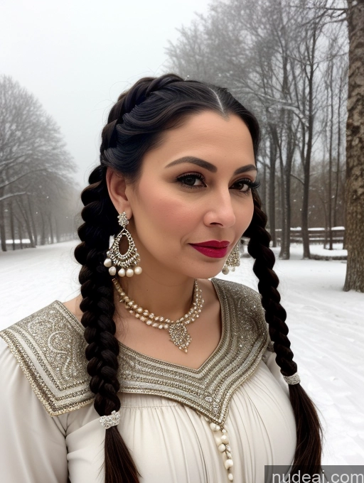 ai nude image of araffe woman with long hair wearing a white dress and pearl jewelry pics of Busty Skinny Short Pregnant Shocked Sad Black Hair Braided Indian Dress Medieval Traditional Pearl Jewelry Milf Lipstick 50s Snow