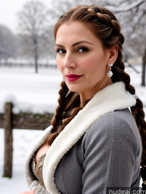 ai nude image of arafed woman with braids and a fur collar in a snowy park pics of Busty Skinny Short Pregnant Shocked Sad Braided Dress Medieval Traditional Pearl Jewelry Milf Lipstick 50s Snow Dark Skin Jewish Ginger