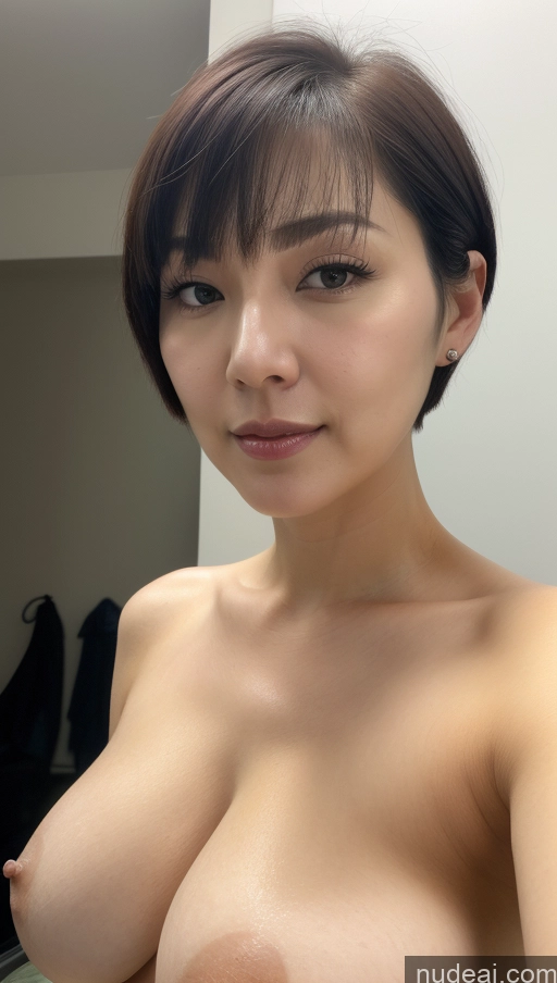 ai nude image of arafed asian woman with big breast posing in a bathroom pics of Woman One Busty Perfect Boobs Beautiful Fairer Skin 30s Black Hair Short Hair Close-up View Detailed Korean