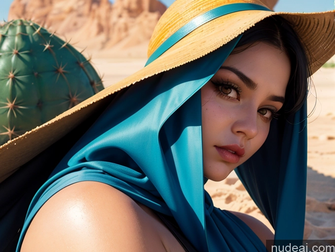 ai nude image of there is a woman wearing a hat and a blue dress pics of Woman One Front View Long Hair Illustration 20s Tanned Skin Chubby Arabic Black Hair Niqab Desert Small Tits Beautiful Thick Fat Tall Serious