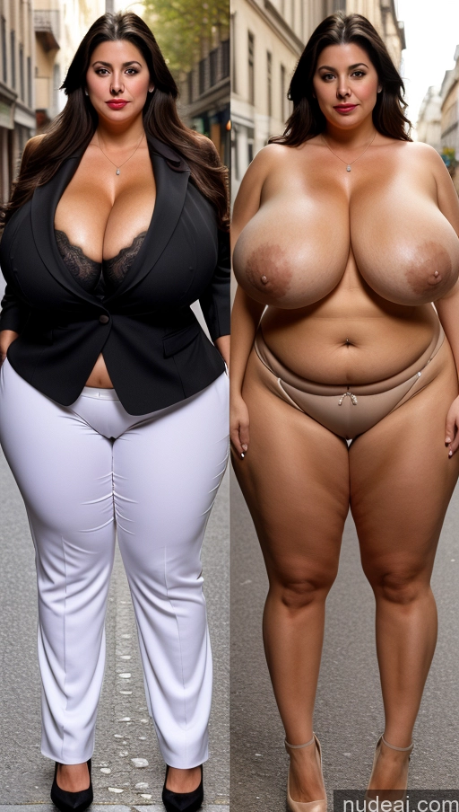 ai nude image of two women in white pants and black jacket standing next to each other pics of Milf Busty Huge Boobs Beautiful Lipstick Big Ass Skinny Abs Thick Big Hips Long Legs Pubic Hair Black Hair Long Hair Turkish Suit Panties Onoff Street